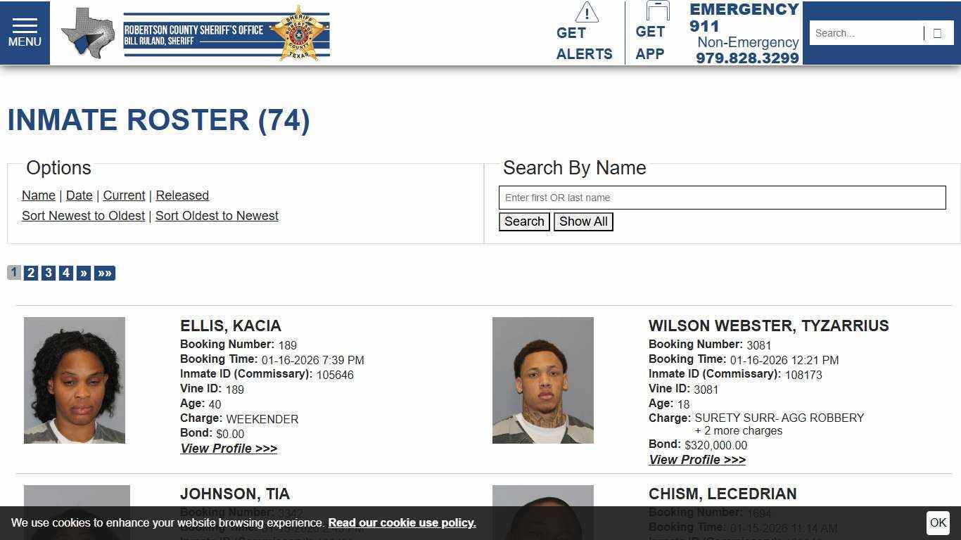 Inmate Roster | Robertson County Texas Sheriff's Office | Sort Booking Time - Descending | Page 1
