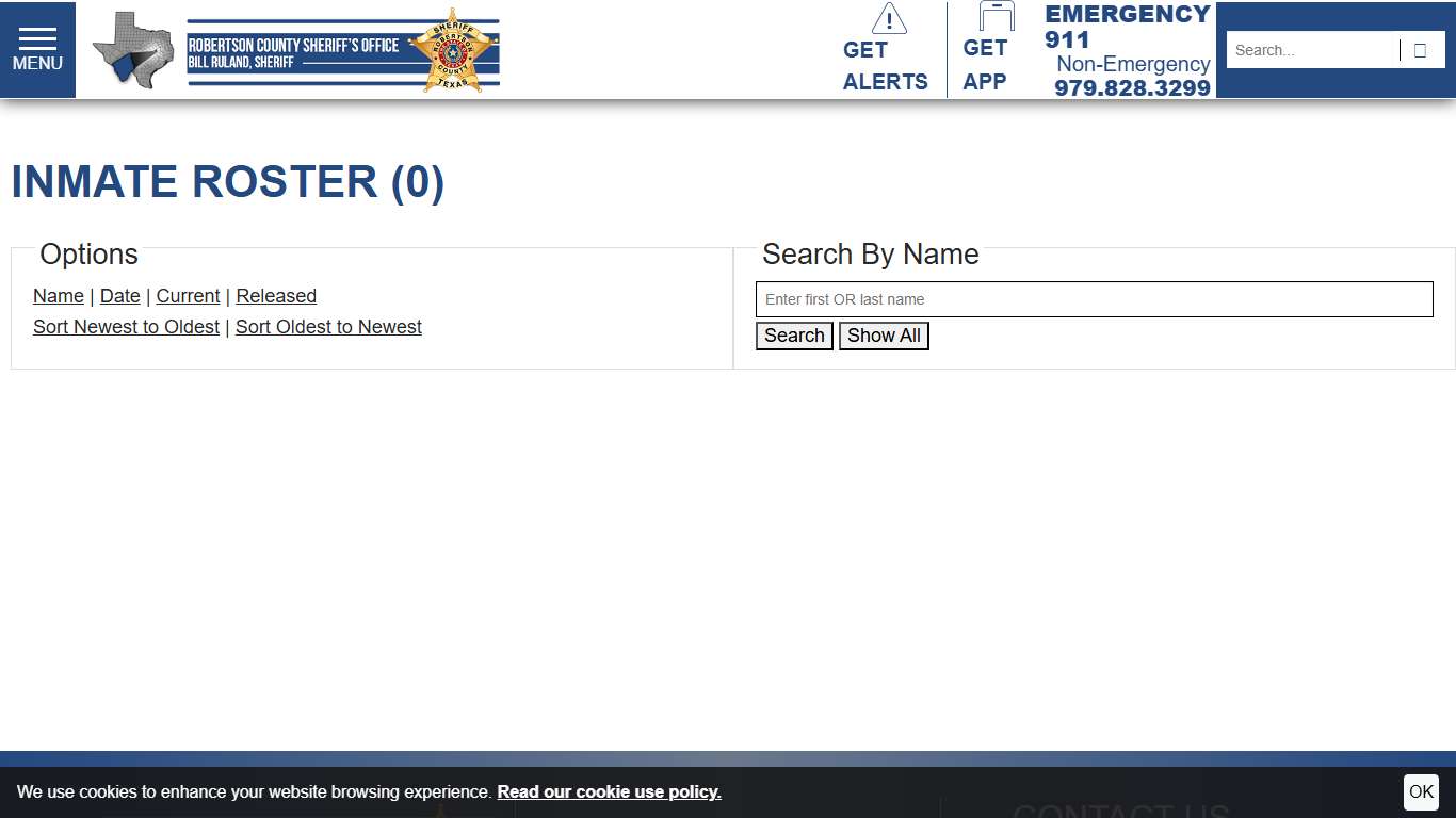 Inmate Roster | Robertson County Texas Sheriff's Office | Sort Release Time - Descending | Page 1
